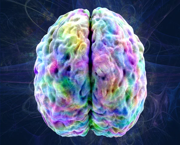 Modello Umano Overbrain Colorato Overmind Concetto Attività Cerebrale Vista Superiore — Foto Stock