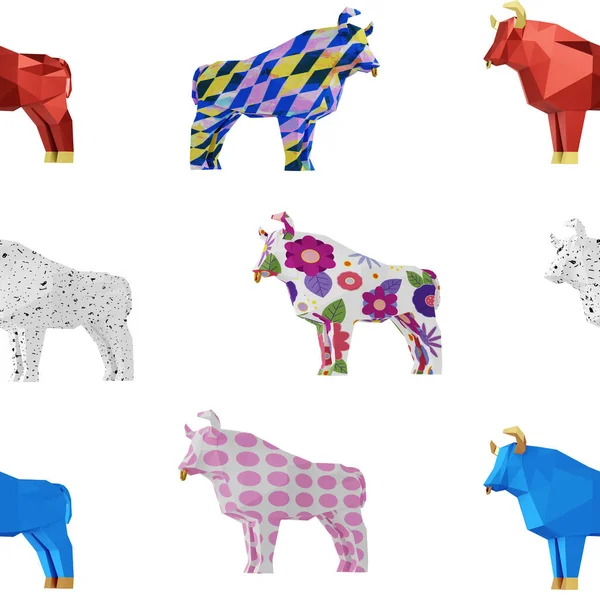 Seamless Pattern Colored Bulls Render — Stock Photo, Image