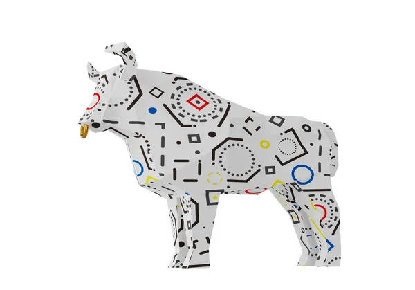 Polygonal White Bull Dengan Ornamen Geometris Patung Hewan Kertas Dilipat — Stok Foto