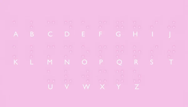 视力受损者的布莱叶点字母表 由粉色球体制成 3D渲染 — 图库照片