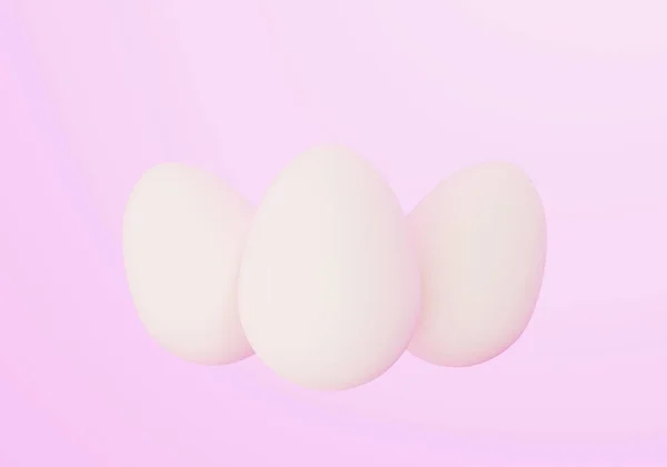 三只浅粉色背景的白色复活节彩蛋 东部时间 3D插图 — 图库照片
