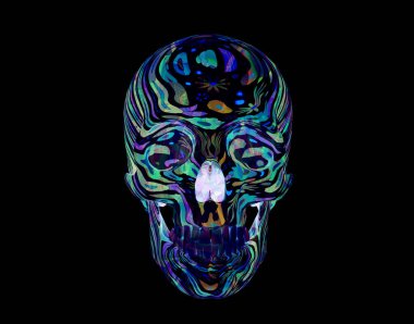 Dekoratif çiçek Siyah arka planda Kafatası, 3D görüntüleme