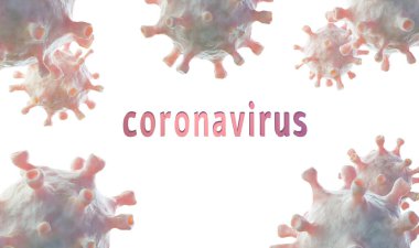 Coronavirus kelimesindeki virüslerin arkaplanı, 3B oluşturma