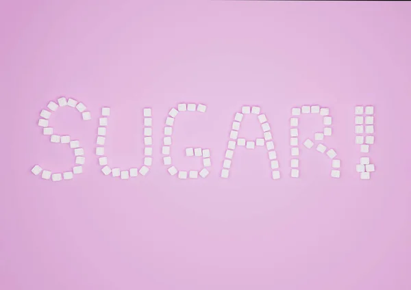 Слово Sugar Кубиков Сахара Розовом Фоне Рендеринг — стоковое фото