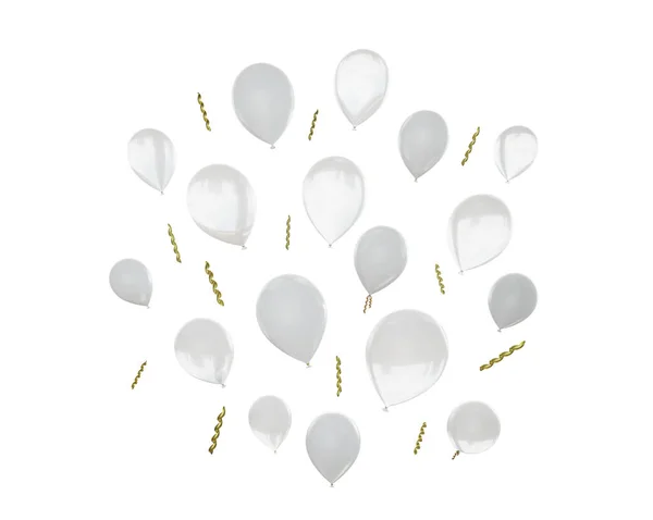 De nombreux ballons blancs volants isolés sur blanc, rendu 3d — Photo