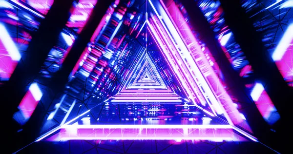 Abstraktní Futuristická Chodba Trojúhelníky Fluorescenční Ultrafialové Světlo Barevné Laserové Neonové — Stock fotografie