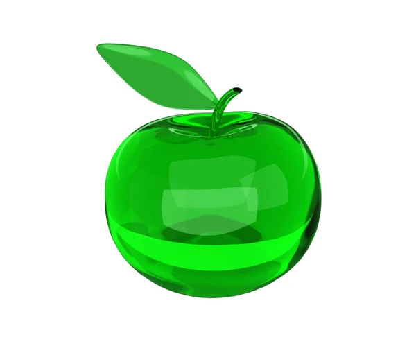 Szklane Zielone Jabłko Izolowane Białym Renderowania — Zdjęcie stockowe
