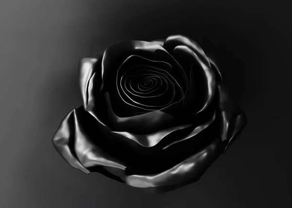 Jedna Lesklá Černá Růže Pupen Zblízka Černém Pozadí Vykreslení — Stock fotografie