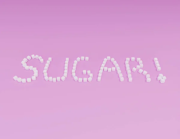 粉红背景糖立方体的单词Sugar 3D渲染 — 图库照片