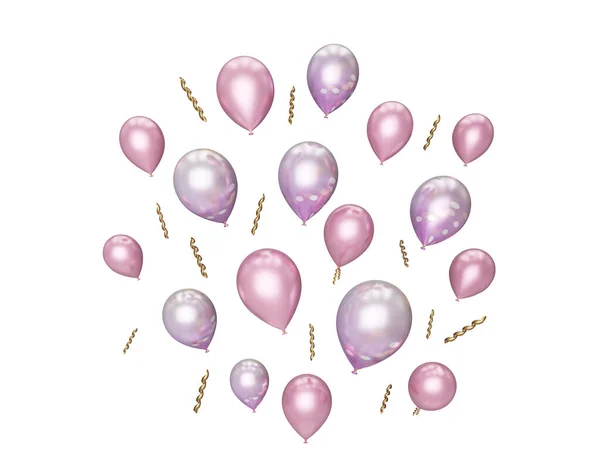 Lot Beautiful Light Pink Balloons Flying Isolated White Render — Stock Photo, Image