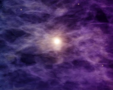 Güneş ve nebula ile kozmik arkaplan. Yıldız 'a uzay uçuşu. 3d illüstrasyon