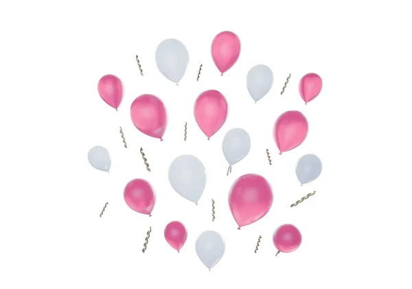Lot White Red Balloons Flying Isolated White Render — Stock Photo, Image