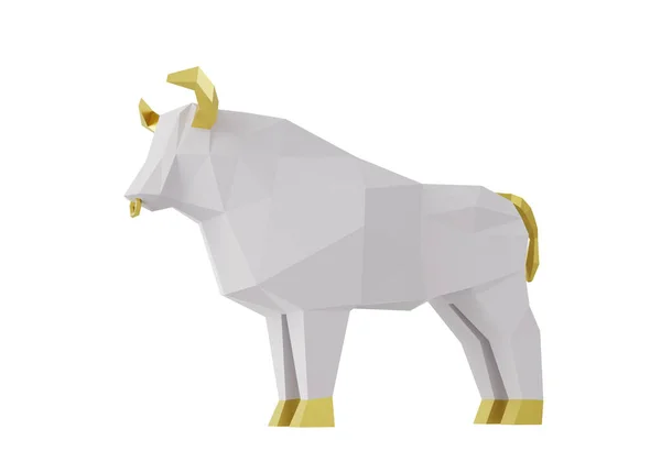 Toro Blanco Polietileno Bajo Figura Animal Papel Doblado Símbolo Del —  Fotos de Stock