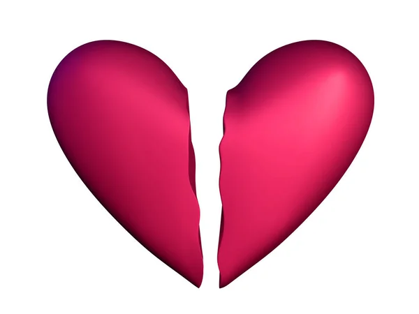 Corazón Roto Rojo Dos Partes Forma Clásica Render — Foto de Stock