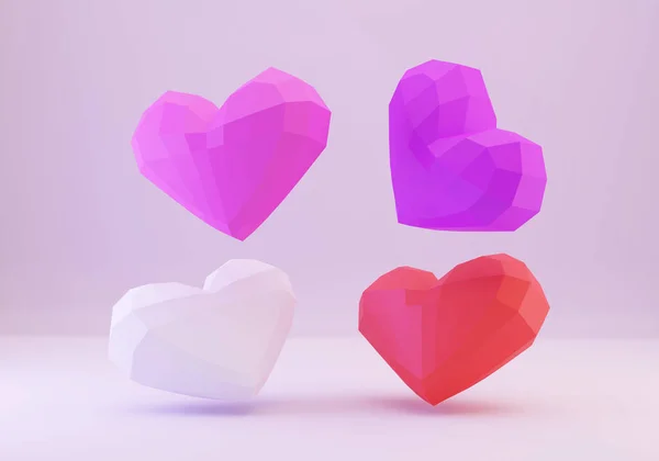 3d hati poly rendah, cinta kertas, kertas kertas rakit, 3d render — Stok Foto