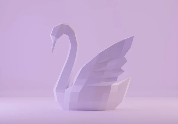 Papper skulptur av en polygonal svan, vikta pappersdjur, hantverk, 3D render — Stockfoto