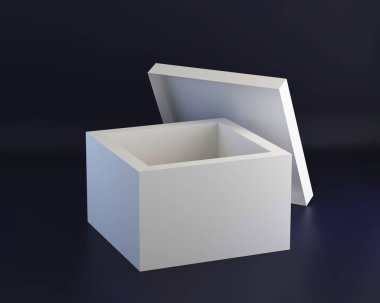 Basit boş karton kutu kapağı açık, 3d render