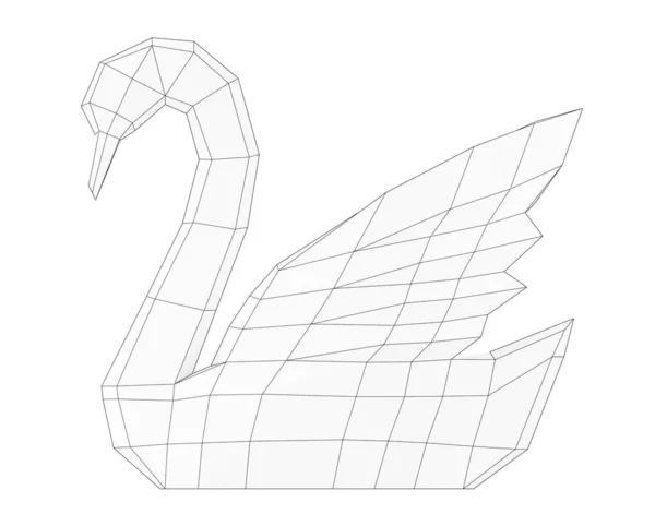 等高线多边形天鹅 简单的多边形动物 几何风格天鹅 3D渲染 — 图库照片