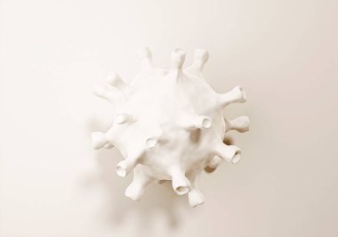 Beyaz arka planda açık beyaz koronavirüs, minimalist basit covid-19, 3D render