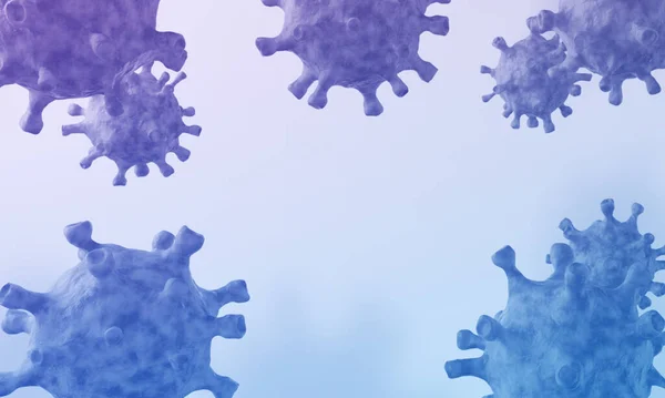 Virus biru ungu dengan tempat kosong untuk teks Anda. Latar belakang COVID-19, ilustrasi 3D — Stok Foto
