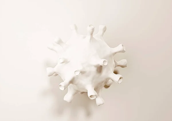 Coronavirus bianco chiaro su sfondo whie, minimalista semplice covid-19, rendering 3d — Foto Stock