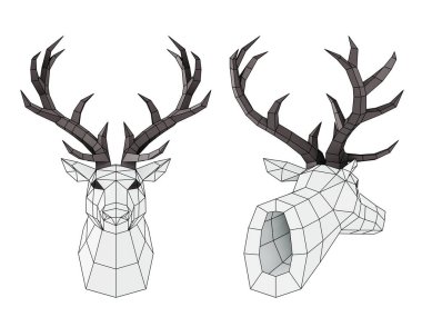 düşük poli geniş çerçeveli geyik, geyik, 3D görüntüleme