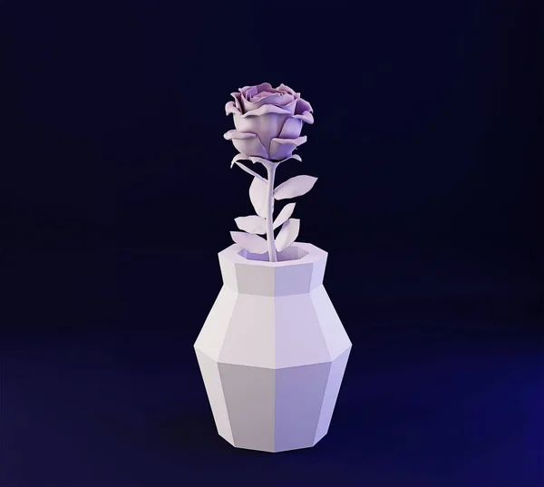 Nízká poly váza s papírovou růží, papírová plastika, nízko poly papecraft, papírová domácí výzdoba, 3d vykreslení — Stock fotografie