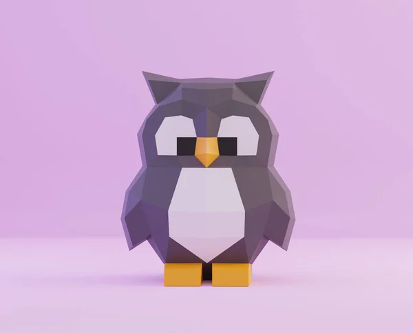 Low poly cute baby owl, polygonal art, 3d render — Stock Photo, Image