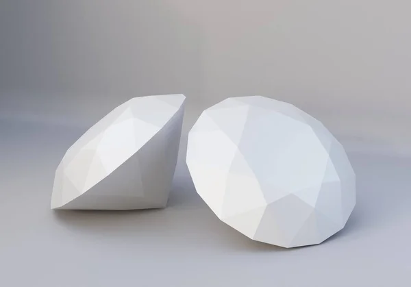 Diamantes de papel branco em fundo cinza, renderização 3d — Fotografia de Stock