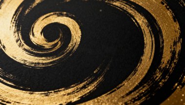 Siyah arka planda altın desenli spiral fırça darbesinin yüksek çözünürlüklü resmi. Soyut lüks sanat tasarımı.