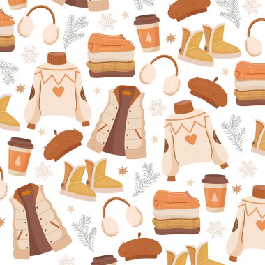 Sade kış kıyafetleri ve aksesuarları arasında süveterler, yelekler, şapkalar, giysi yığını, sıcak ayakkabılar, sıcak içecekler vs. sıcak nötr renk paleti bulunmaktadır..