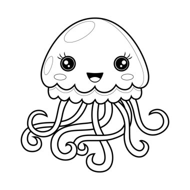 Şirin Denizanası Çizimi, Çocuk Boyama Sayfaları için Basit Vektör Deniz Yaratığı Çizimi, Yazdırılabilir Çalışma Sayfaları ve Çocuk Eğitimi Faaliyetleri.