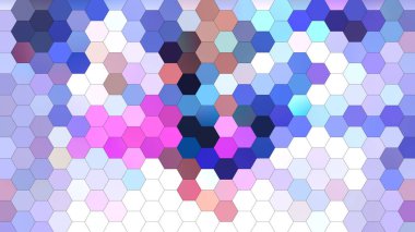 4K soyut altıgen mozaik arka plan mavi, mor, pembe ve beyaz tonlarda, pikselli deseni modern tasarımlar, dijital duvar kağıtları, teknolojik görseller, markalaşma ve yaratıcı projeler için mükemmel olan geometrik bal peteği deseni.