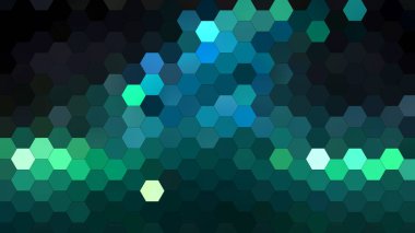Çağdaş tasarımlar, dijital duvar kağıtları, teknolojik görseller, markalaşma ve yaratıcı projeler için mükemmel pikselleştirilmiş dokusu olan geometrik bal peteği desenli yeşil tonlu 4K soyut altıgen mozaik arka plan.
