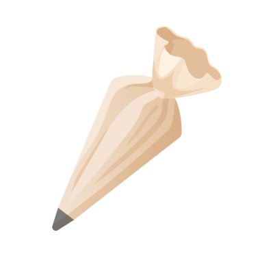 Açık Kahverengi Boru Torbası Beyaz Arkaplan, Kek Dekorasyonu için Pasta ve Pasta Aracı, Asgari Mutfak Utensil İllüstrasyonu.