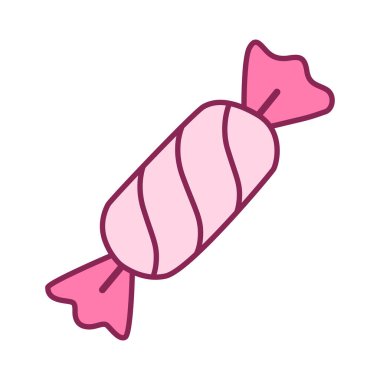 Tatlı Pembe Şeker Simgesi Düz Çizgi Biçimi, Şekerli Şekerlemeler Markalaşma, Paketleme, Çocuk Tasarımı, Etiketler, Sosyal Medya, UI ve Dijital Pazarlama.