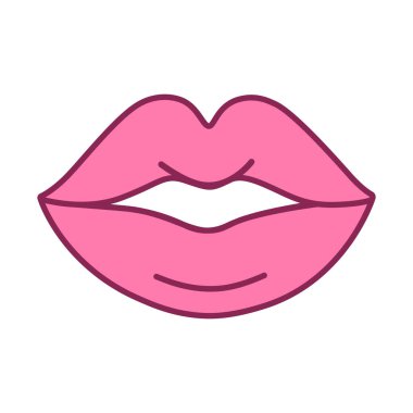Pembe Dudak Simgesi Düz Çizgi Biçimi, Sevimli Romantik Öpücük ve Güzellik Sembolü Sevgililer Günü, Aşk, Makyaj, Moda, Güzellik Blogu, Sosyal Medya, Etiketler ve UI Tasarım.