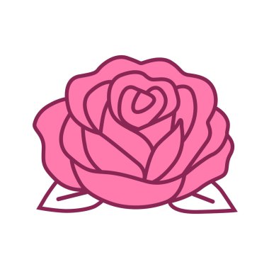 Düz Çizgili Pembe Çiçek Simgesi, Beyaz Arkaplanda İzole Edilmiş Romantik Çiçek Aşk Sembolü, Sevgililer Günü Düğün, Nişan, Yıldönümü, Tebrik Kartları, Marka ve Sosyal Medya Tasarımı.