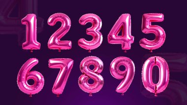 Pembe Balon Sayıları Gösterimi, Parlak Folyo Numarası Balonları 2009 Gradyan Arkaplan, Sevgililer Günü Parti Kutlama Tasarımı, Yıldönümü, Doğum Günü ve Tatil Dekorasyonu.