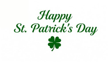 Asgari St. Patricks Günü Kutlama Kartı Yeşil Yonca, Zarif Typography Design, Mutlu Aziz Patricks Günü Beyaz Arkaplan Metni, İrlanda Bayram Kutlama Bayrağı, Yazdırma Şablonu.