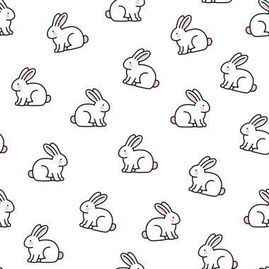White rabbit seamless pattern cute cartoon bunny vector illustration on white background for Easter and nursery design.
