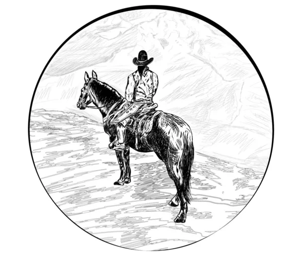 Sketch Cavalo Cavaleiro Fica Sobre Penhasco — Vetor de Stock