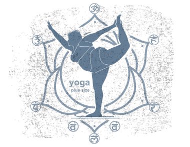 Yoga yapan kadın çakra sembolünün arka planında poz veriyor.