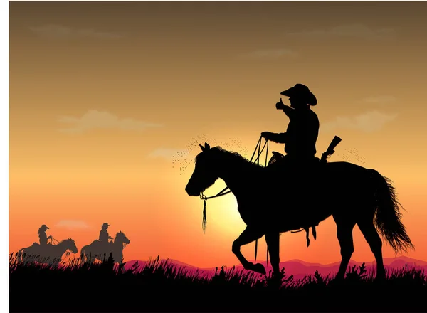 Cowboy Cavalca Prateria Mostra Dito Altri Cowboy Vettoriali Stock Royalty Free