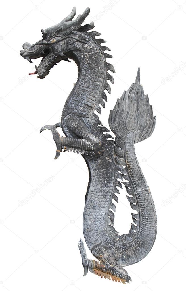 Ancient dragon statue isolated on white background