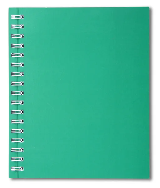 Caderno espiral verde isolado no fundo branco — Fotografia de Stock