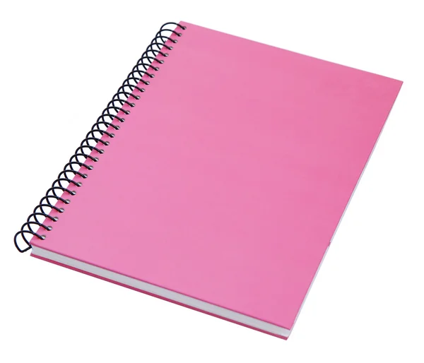 Różowy notebook na białym tle — Zdjęcie stockowe