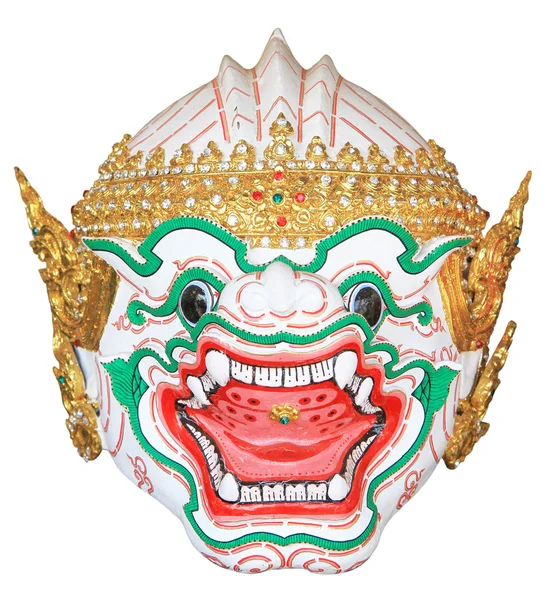 Hanuman-Maske im klassischen thailändischen Stil der Ramayana-Geschichte isoliert auf weißem Hintergrund — Stockfoto