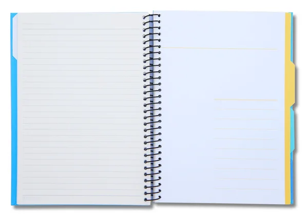 Notebook aberto isolado no fundo branco — Fotografia de Stock