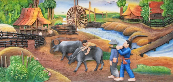 Estuco Pintura Cultura Tradicional Tailandesa Pared Del Templo — Foto de Stock